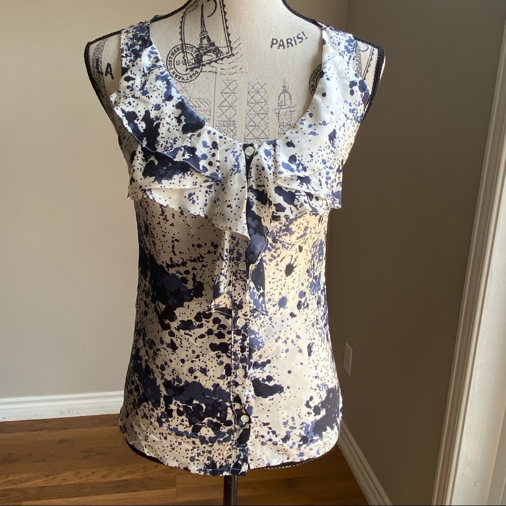 Teenflo Sleeveless silk printed ruffle blouse